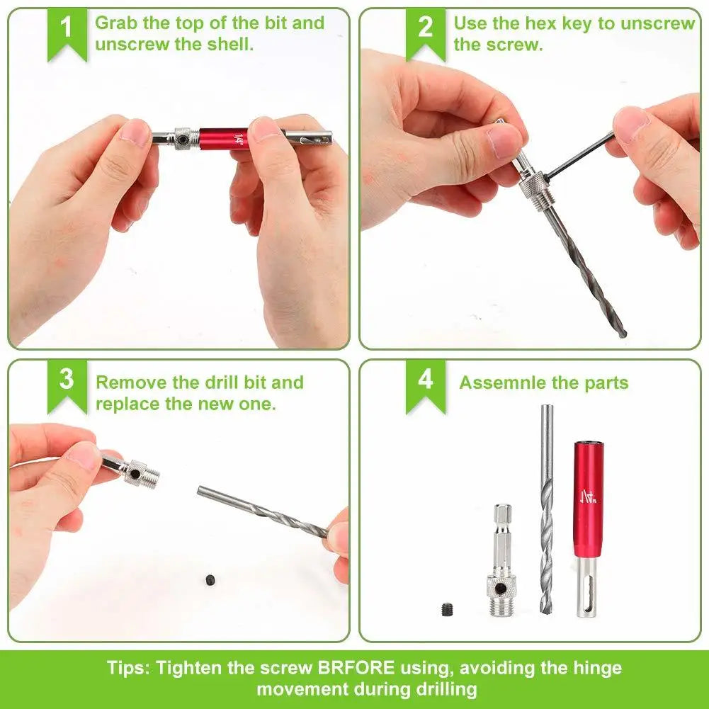 Self Centering Hinge Drill Bit Set