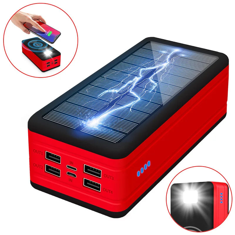 Solar Power Bank 100000mAh Mobile Phone Wireless Charging