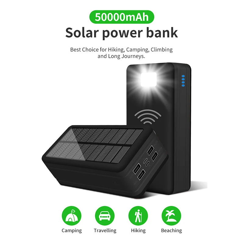 Solar Power Bank 100000mAh Mobile Phone Wireless Charging