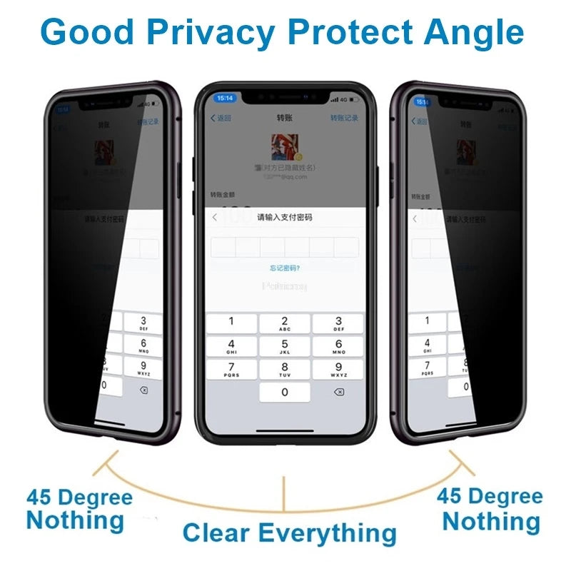 Magnetic Antispy Tempered Glass Privacy Metal 360 Case For iphone