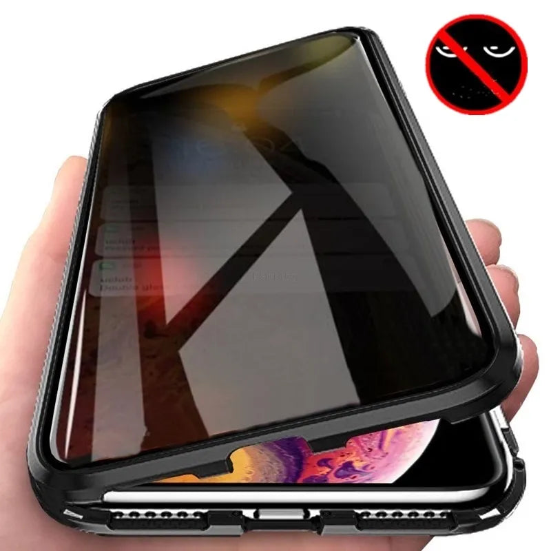 Magnetic Antispy Tempered Glass Privacy Metal 360 Case For iphone