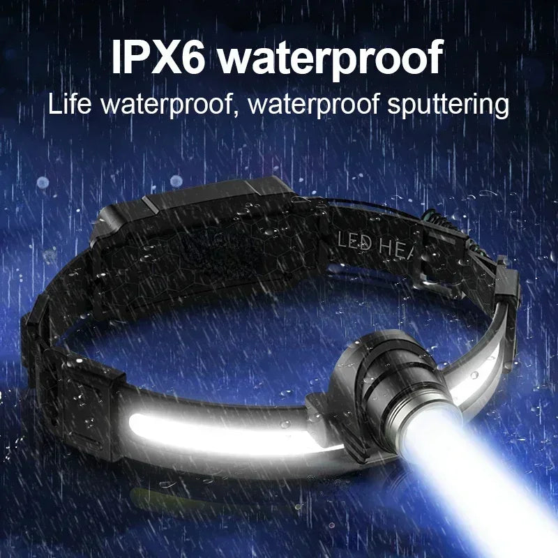 Rechargeable High Power LED Headlamp 7 Modes XPE+COB Sensor