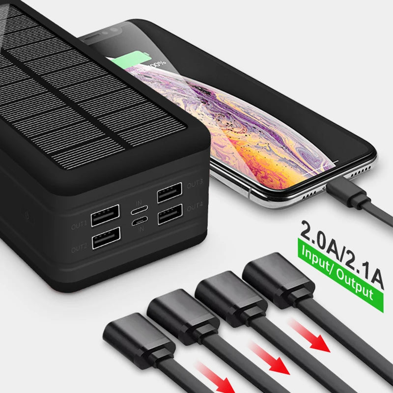 Solar Power Bank 100000mAh Mobile Phone Wireless Charging