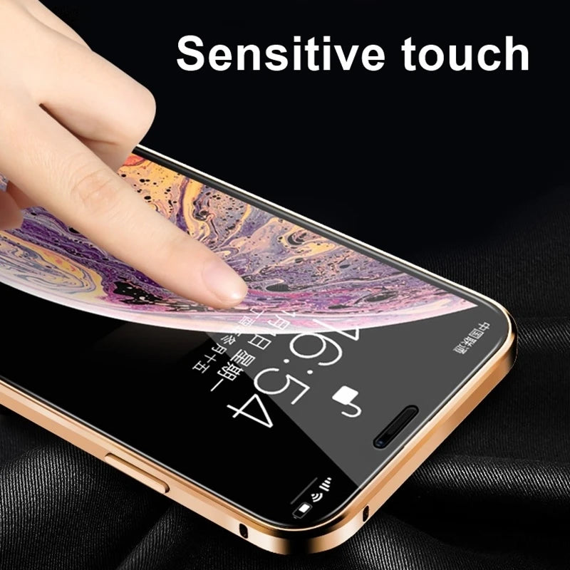 Magnetic Antispy Tempered Glass Privacy Metal 360 Case For iphone