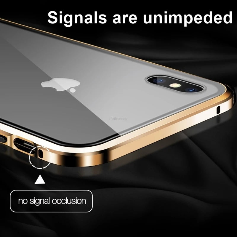 Magnetic Antispy Tempered Glass Privacy Metal 360 Case For iphone